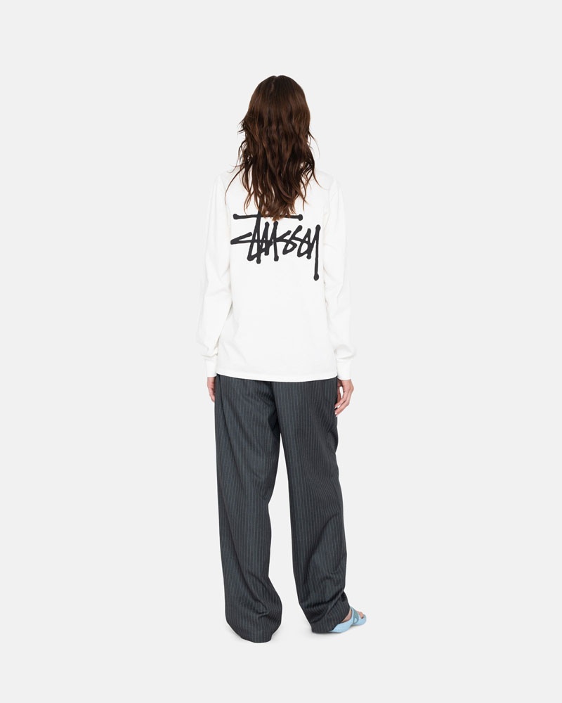 White Stüssy Basic LS T-Shirts | USA FPMAQN687