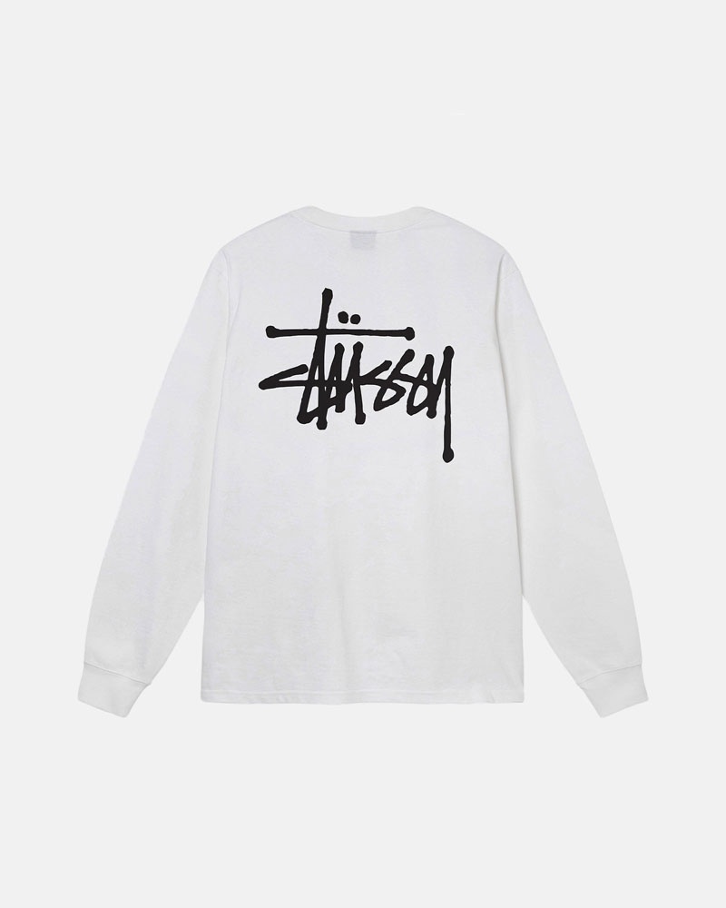 White Stüssy Basic LS T-Shirts | USA FPMAQN687