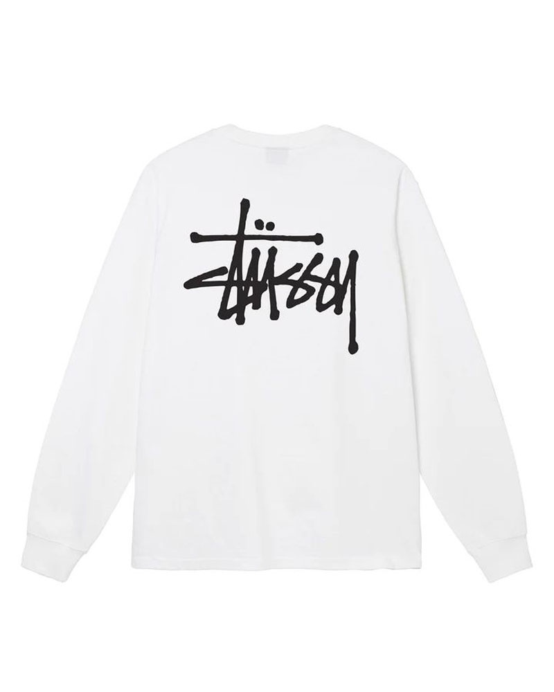 White Stüssy Basic LS Tee Sweatshirt | USA FLOGSV476