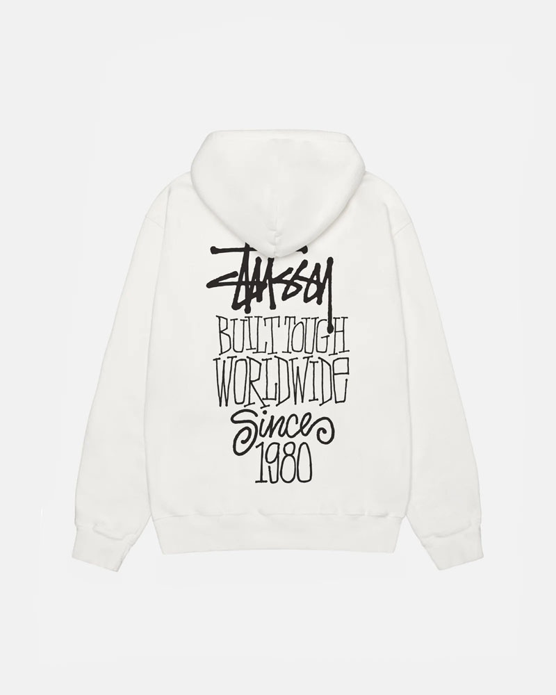 White Stüssy Built Tough Pigment Dyed Hoodie | USA NTCMOY708