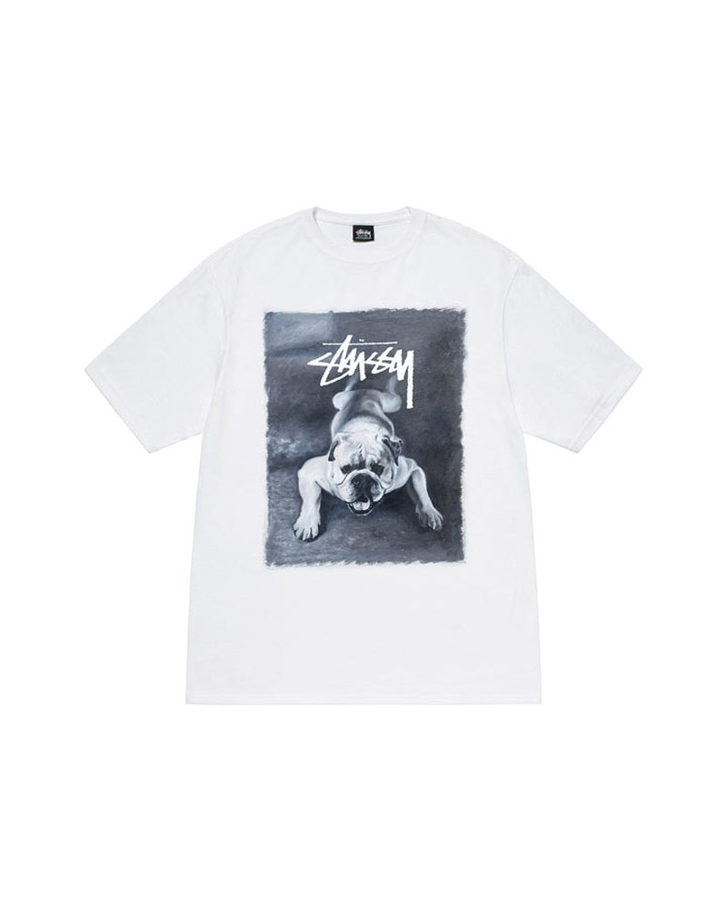 White Stüssy Bulldog T-Shirts | USA UQSZVE320