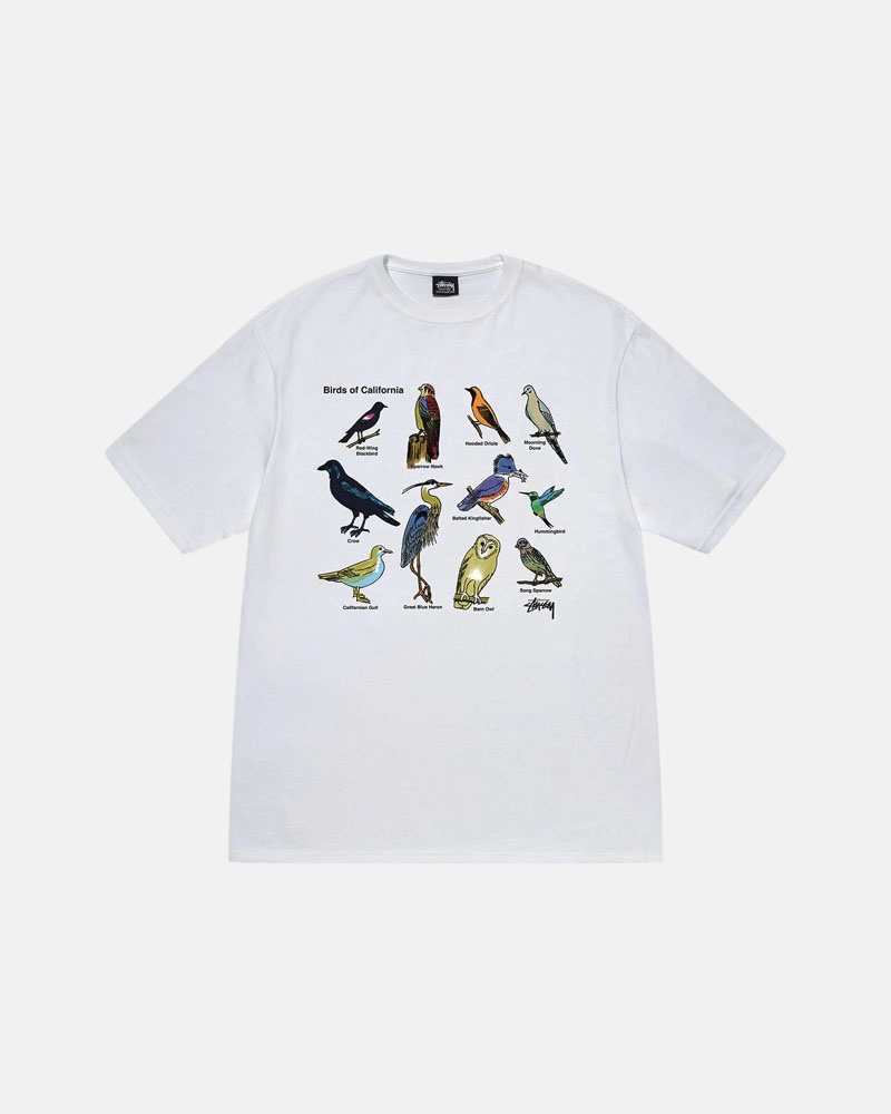 White Stüssy California Birds T-Shirts | USA JXSGMQ982