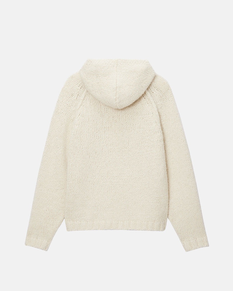 White Stüssy Chunky Knit Zip Hoodie | USA BOKIUL154