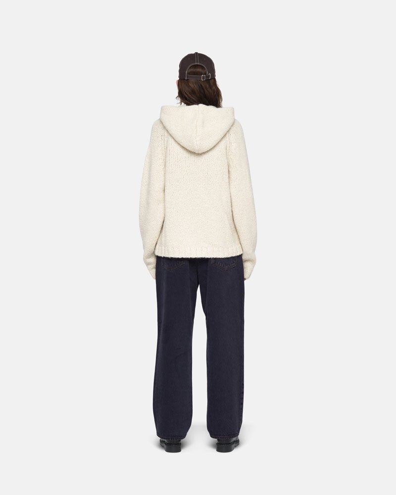 White Stüssy Chunky Knit Zip Hoodie | USA BOKIUL154