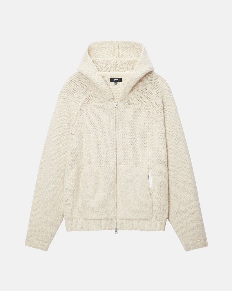 White Stüssy Chunky Knit Zip Hoodie | USA BOKIUL154