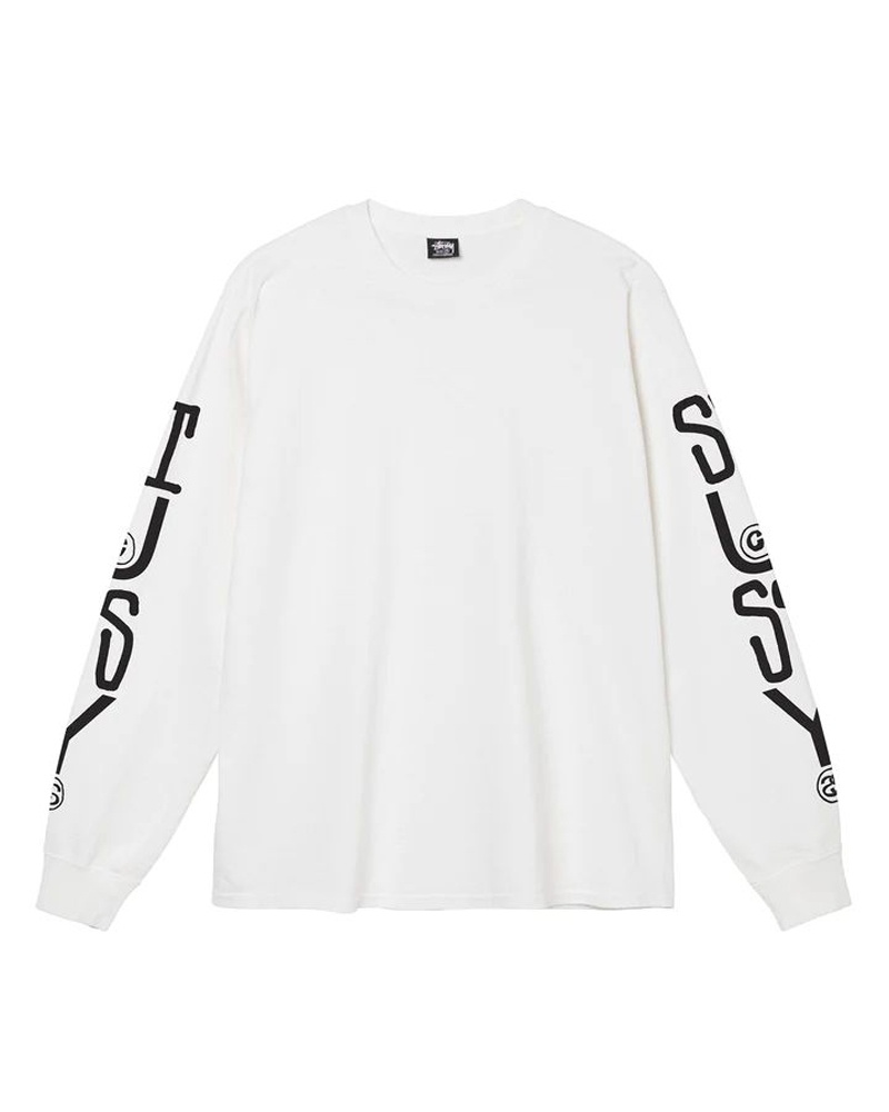 White Stüssy Classic Stack Pigment Dyed LS Tee Sweatshirt | USA AUPYJW438