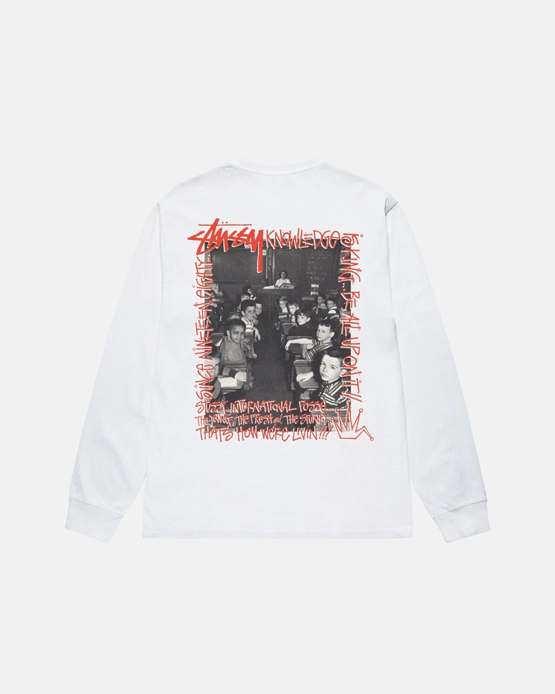 White Stüssy Classroom LS T-Shirts | USA PROSKL137