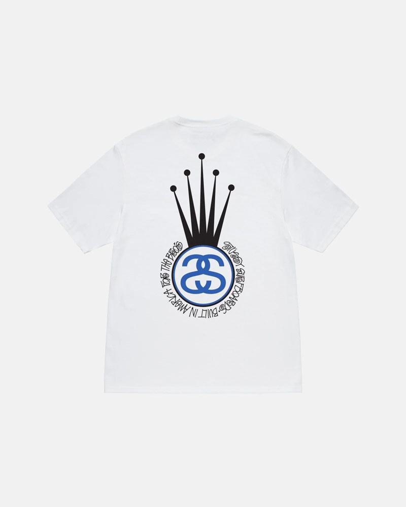 White Stüssy Crown Link T-Shirts | USA LPYGDI829