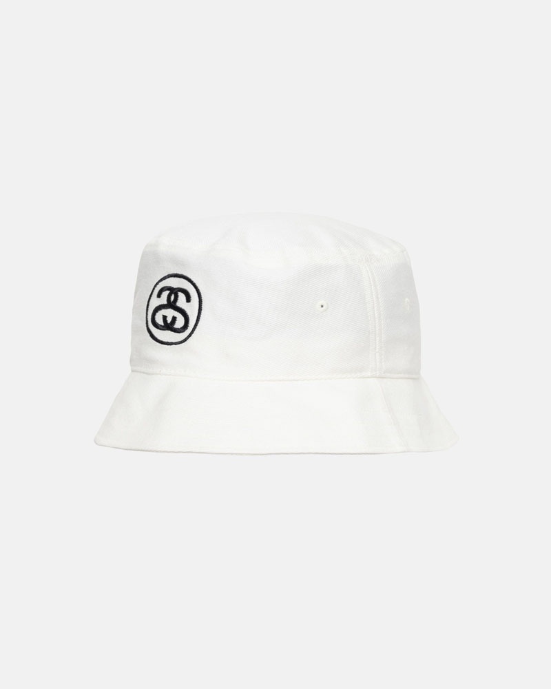 White Stüssy Deep Bucket SS Link Hats | USA KDGJEZ184