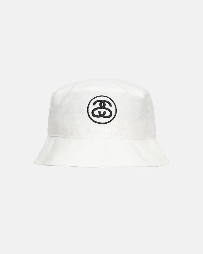 White Stüssy Deep Bucket SS Link Hats | USA KDGJEZ184