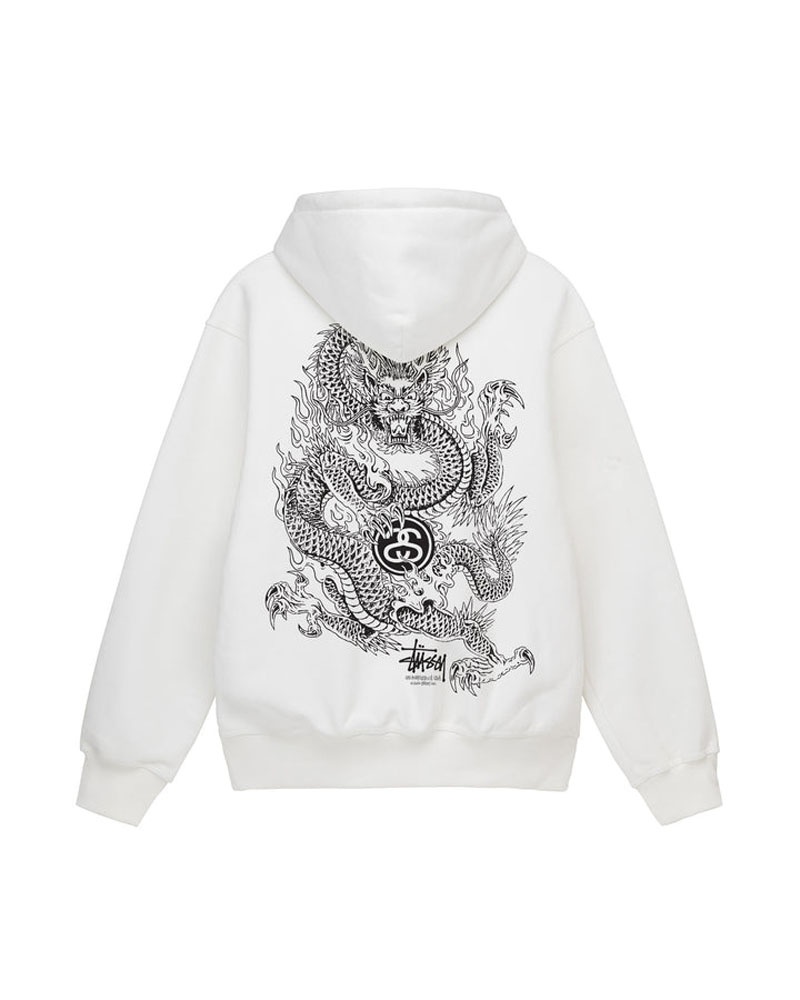 White Stüssy Dragon Hoodie | USA JDBWVH208