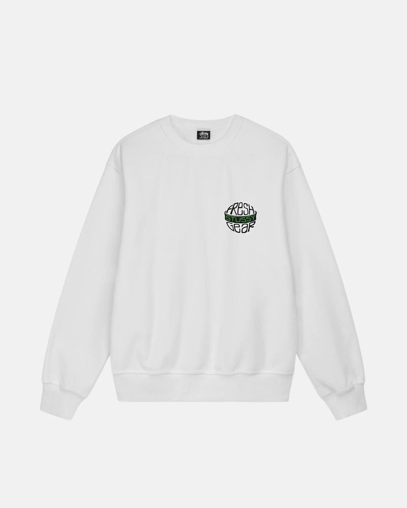 White Stüssy Fresh Gear Crew Sweatshirt | USA QXRFVC651