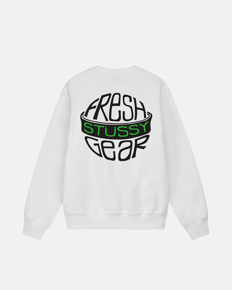 White Stüssy Fresh Gear Crew Sweatshirt | USA QXRFVC651