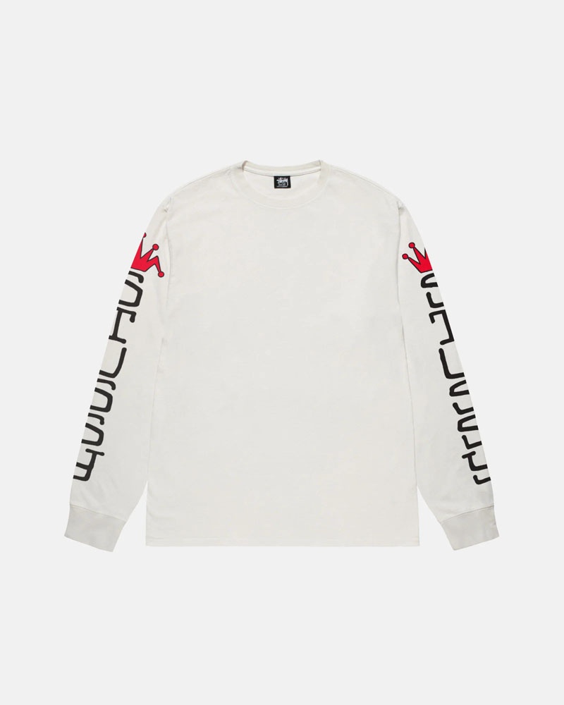 White Stüssy Jumbo LS Pigment Dyed T-Shirts | USA FNUBOK804