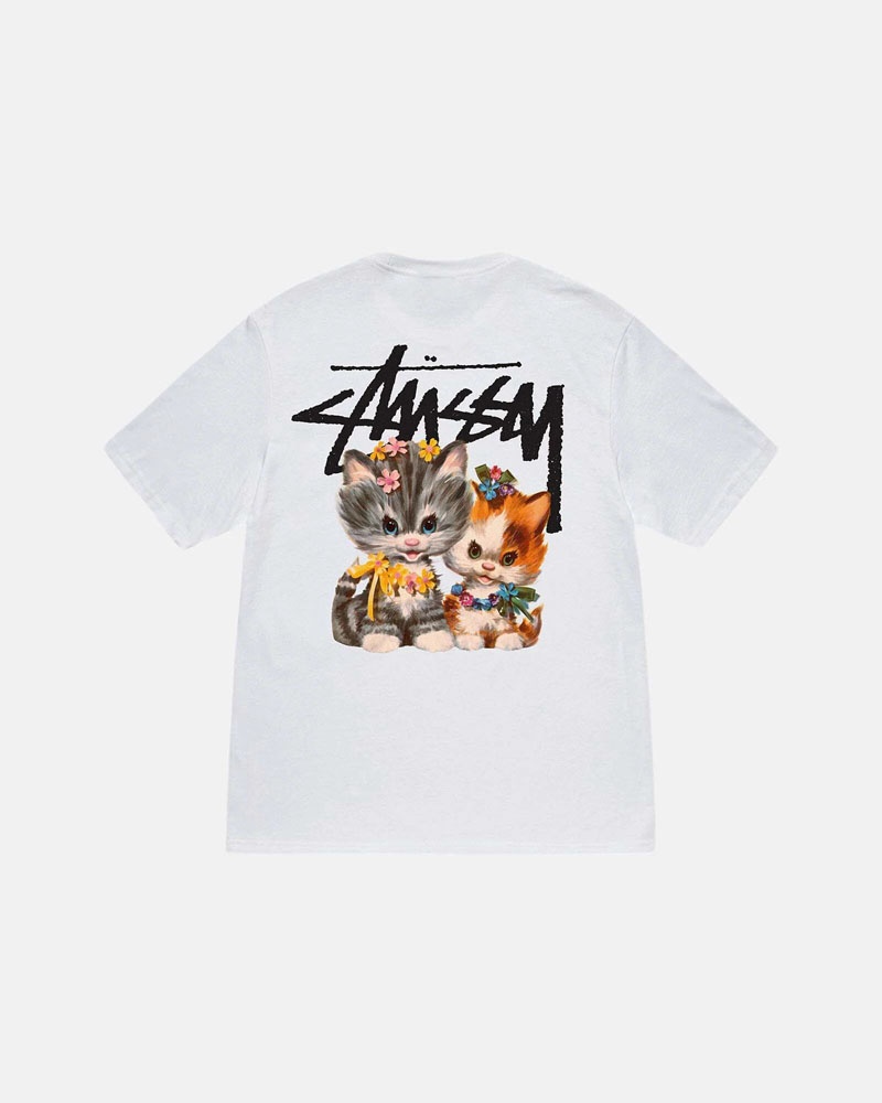 White Stüssy Kittens T-Shirts | USA GQROEI280