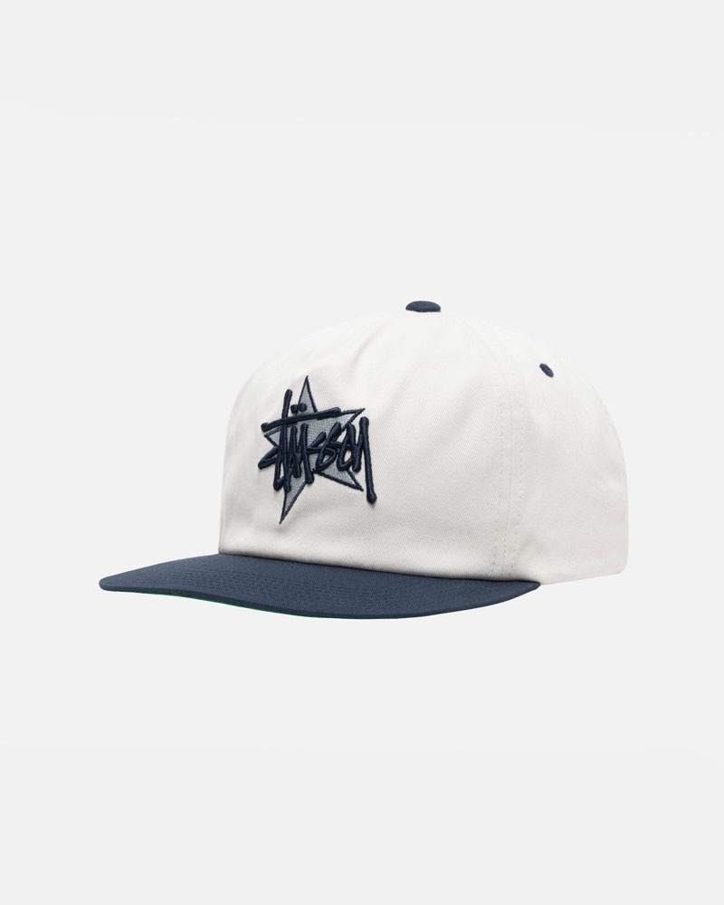 White Stüssy Mid-Depth Basic Star Strapback Caps | USA ZWUPYL758