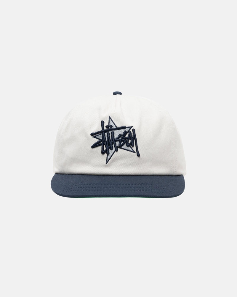 White Stüssy Mid-Depth Basic Star Strapback Caps | USA ZWUPYL758