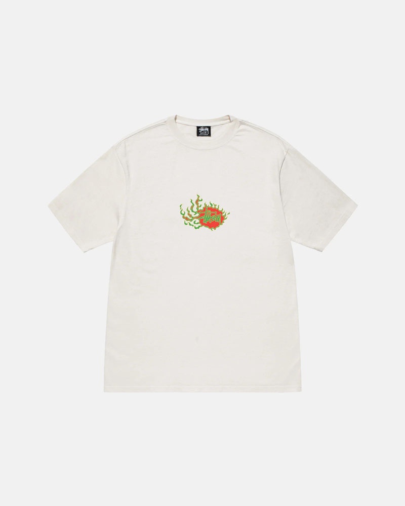 White Stüssy Mosaic Dragon Pigment Dyed T-Shirts | USA HWKBQI709