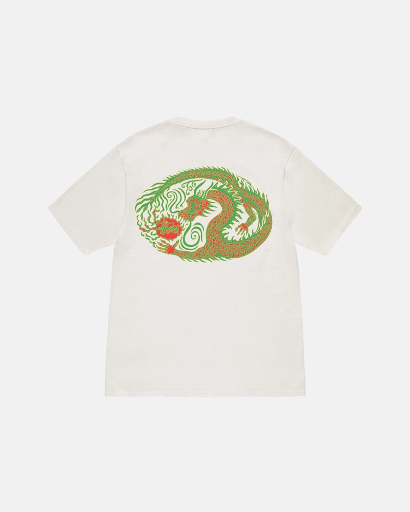 White Stüssy Mosaic Dragon Pigment Dyed T-Shirts | USA HWKBQI709