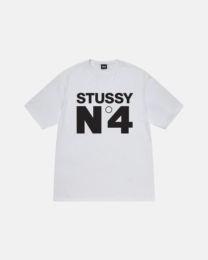 White Stüssy No.4 T-Shirts | USA BTGCDW370