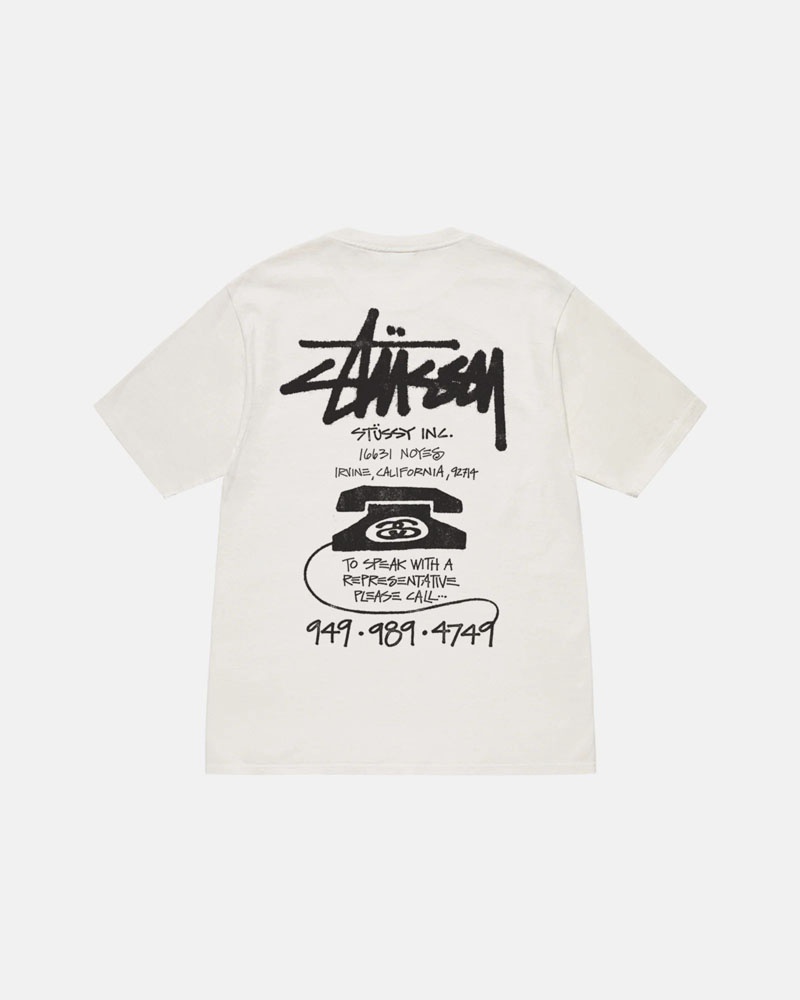 White Stüssy Old Phone Pigment Dyed T-Shirts | USA NJEWXD741