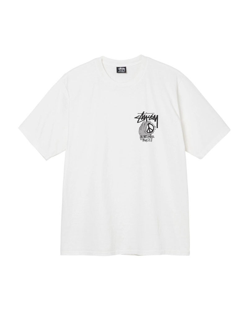 White Stüssy Peace Hand Pigment Dyed T-Shirts | USA LIDFRB758