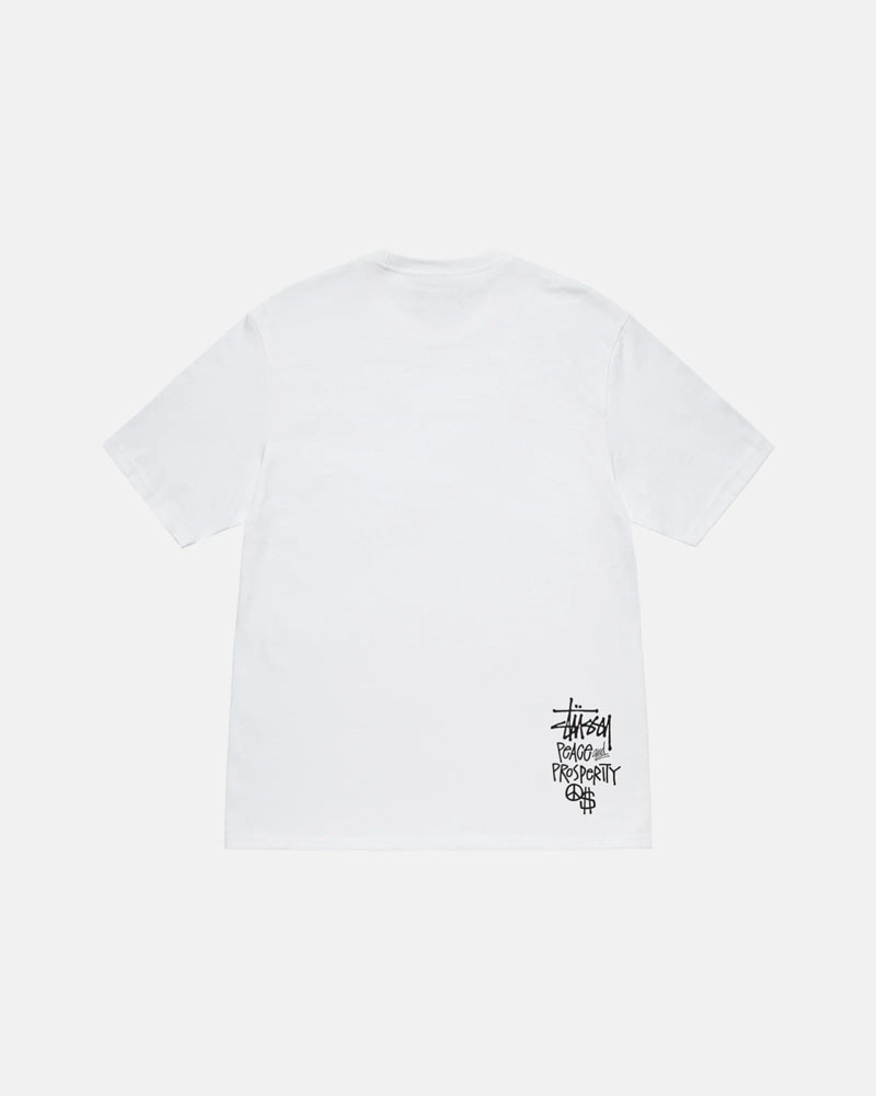 White Stüssy Peace & Prosperity T-Shirts | USA ZFIEBV896