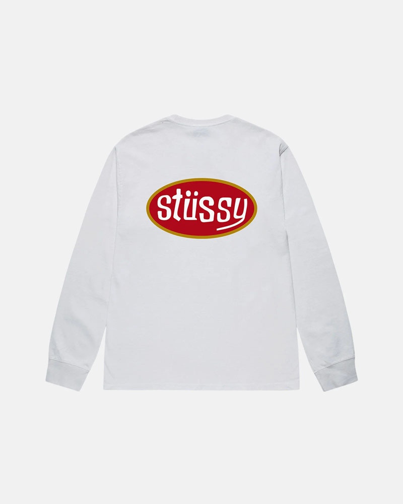 White Stüssy Pitstop LS T-Shirts | USA STXUHJ715