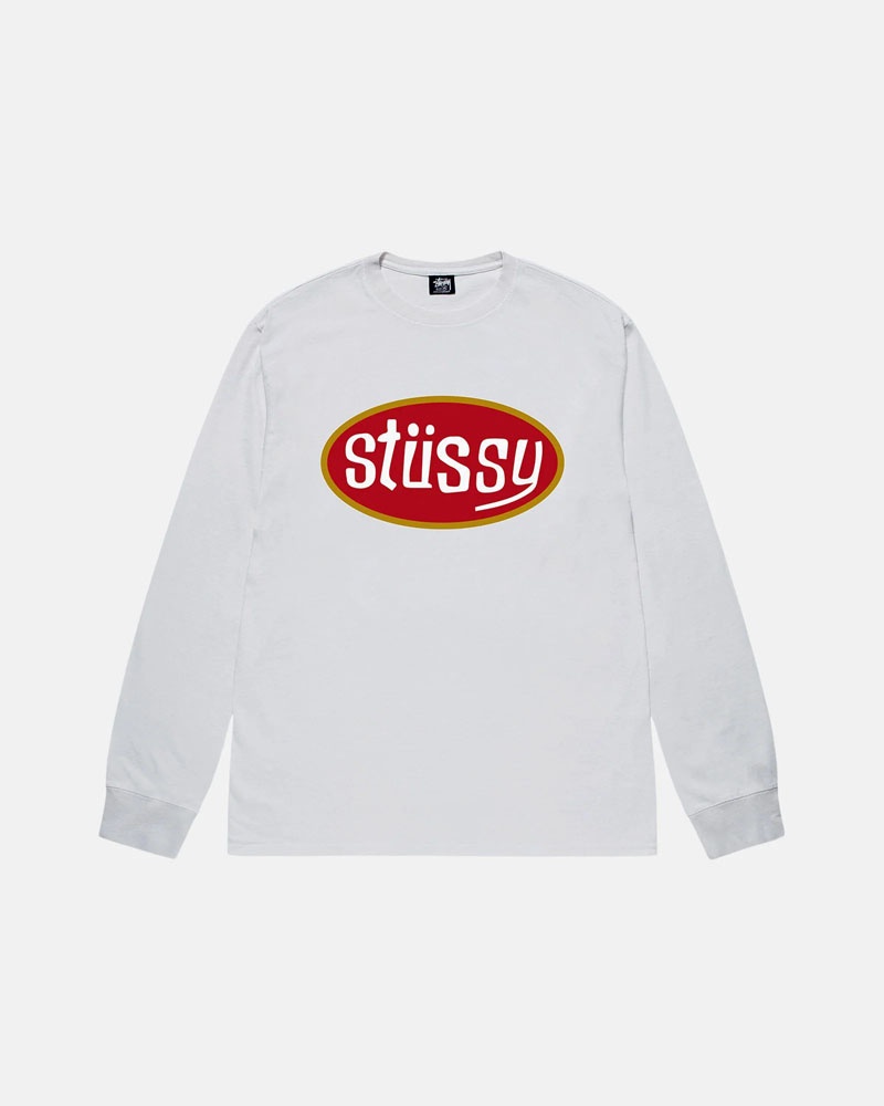 White Stüssy Pitstop LS T-Shirts | USA STXUHJ715