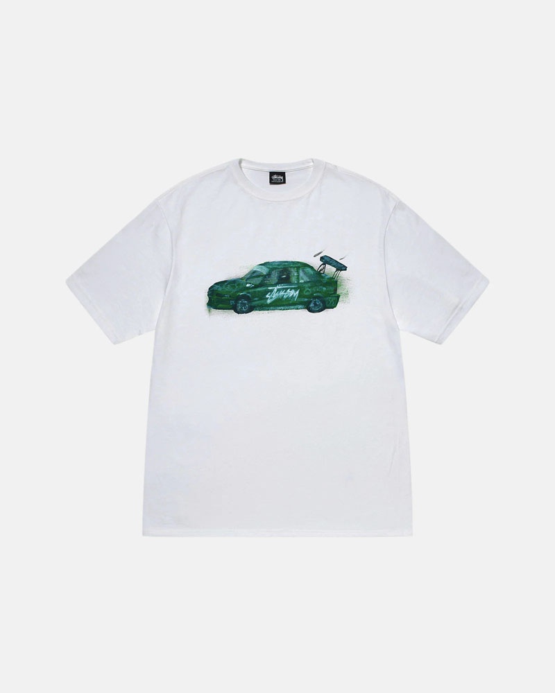 White Stüssy Racecar T-Shirts | USA QBCGRK325