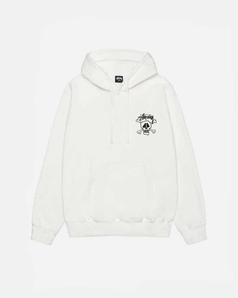 White Stüssy Skull & Bones Pigment Dyed Hoodie | USA XBYNRJ537