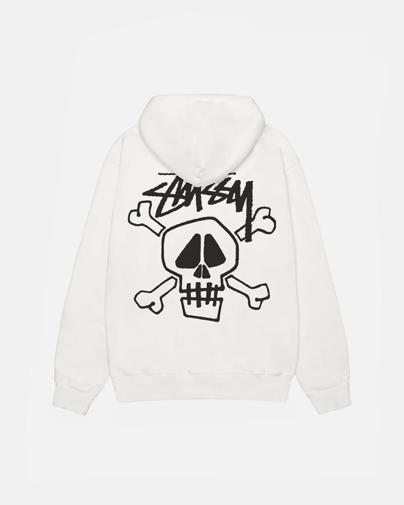 White Stüssy Skull & Bones Pigment Dyed Hoodie | USA XBYNRJ537