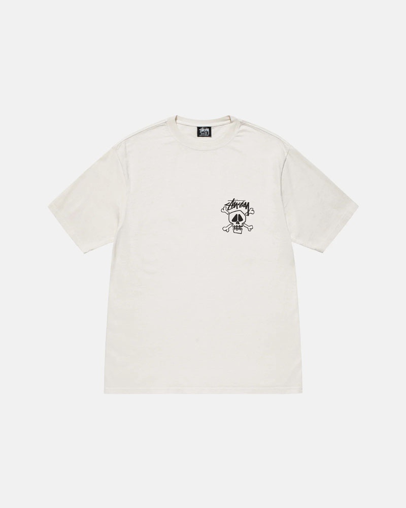 White Stüssy Skull & Bones Pigment Dyed T-Shirts | USA OXTKMG841