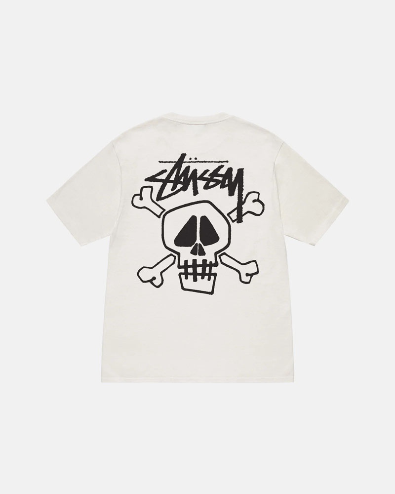 White Stüssy Skull & Bones Pigment Dyed T-Shirts | USA OXTKMG841