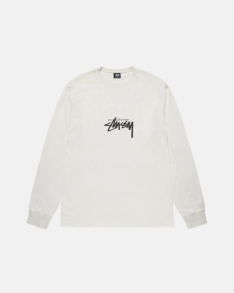 White Stüssy Small Stock LS Pigment Dyed T-Shirts | USA SHQVIK401