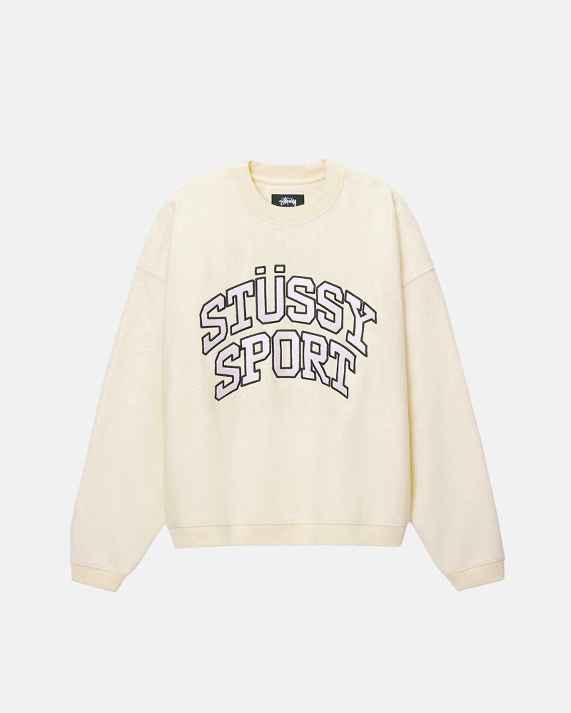 White Stüssy Sport Relaxed Oversized Crew Sweatshirt | USA ODIJCF290