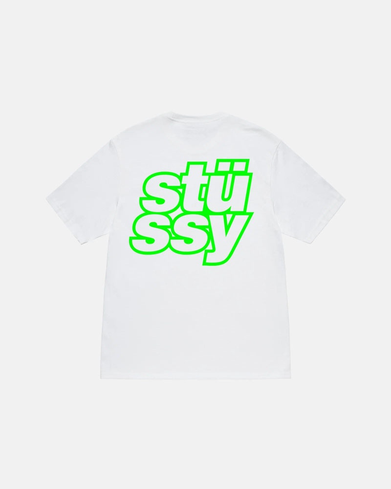 White Stüssy Stacked T-Shirts | USA TUSWLY216