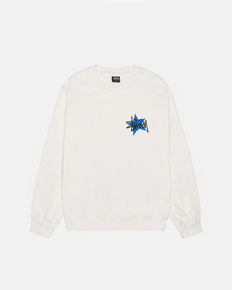 White Stüssy Star Crew Pigment Dyed Sweatshirt | USA WNXSKQ741