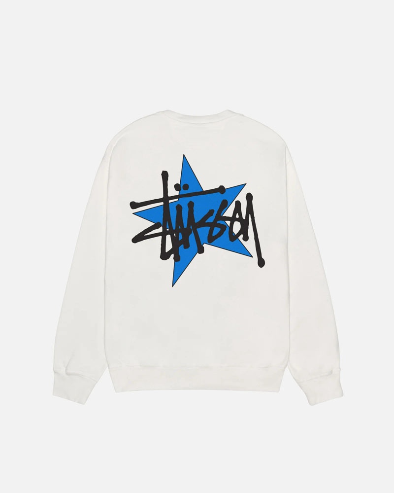 White Stüssy Star Crew Pigment Dyed Sweatshirt | USA WNXSKQ741