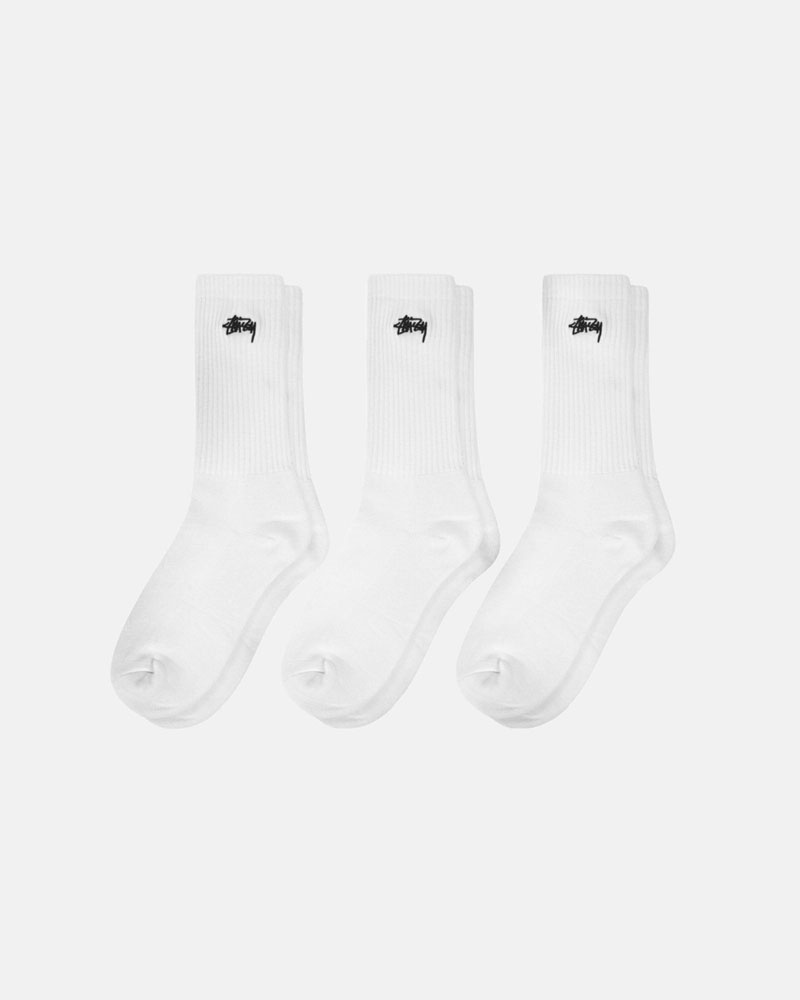 White Stüssy Stock Crew Pack Socks | USA ZIPYVN852