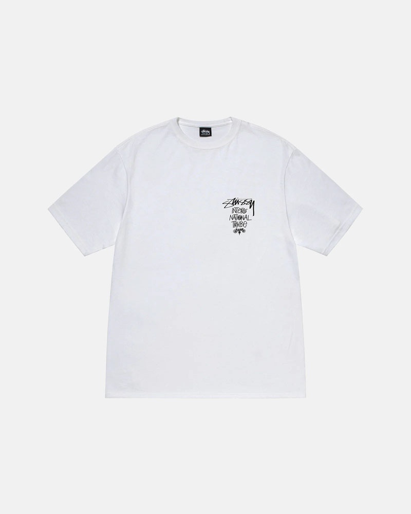 White Stüssy Tribe Stack T-Shirts | USA BZOWMI091