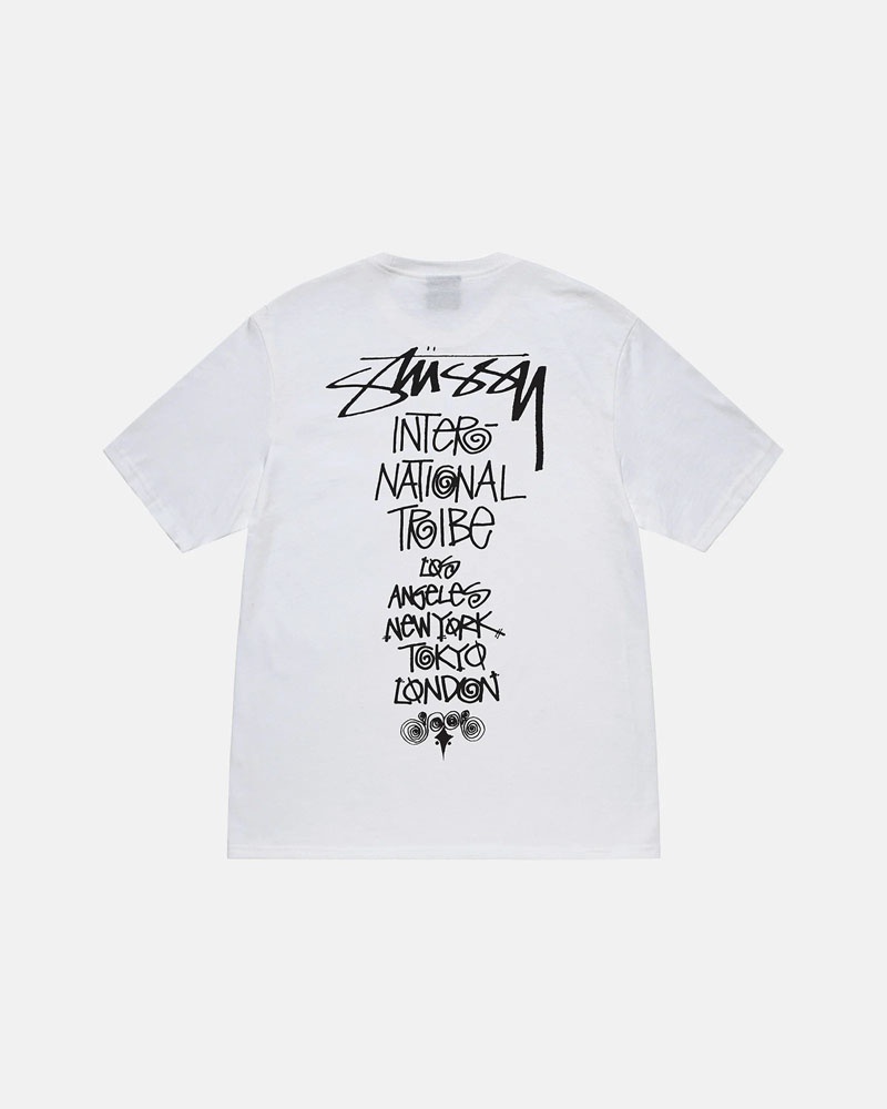 White Stüssy Tribe Stack T-Shirts | USA BZOWMI091