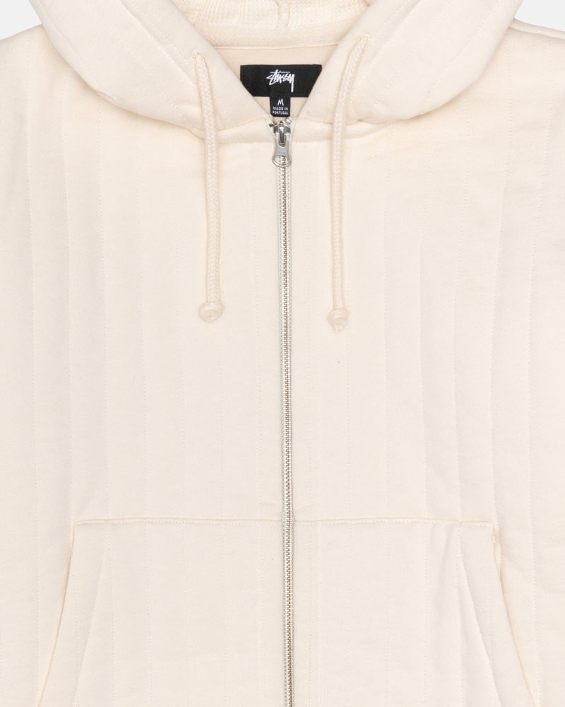 White Stüssy Vertical Quilted Zip Hoodie | USA QVOJNA739