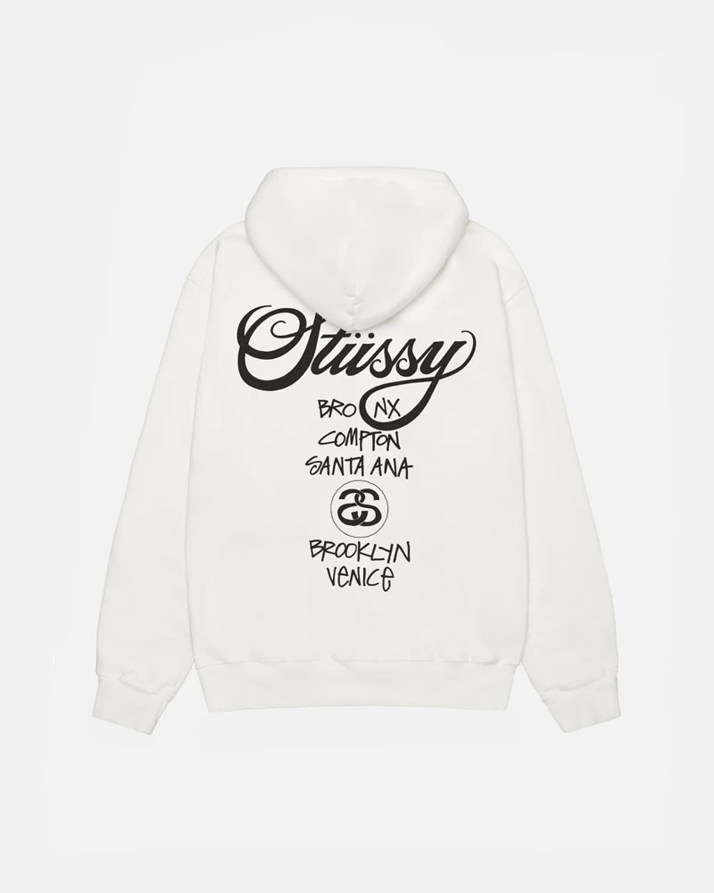 White Stüssy World Tour Pigment Dyed Hoodie | USA TMZBVE384