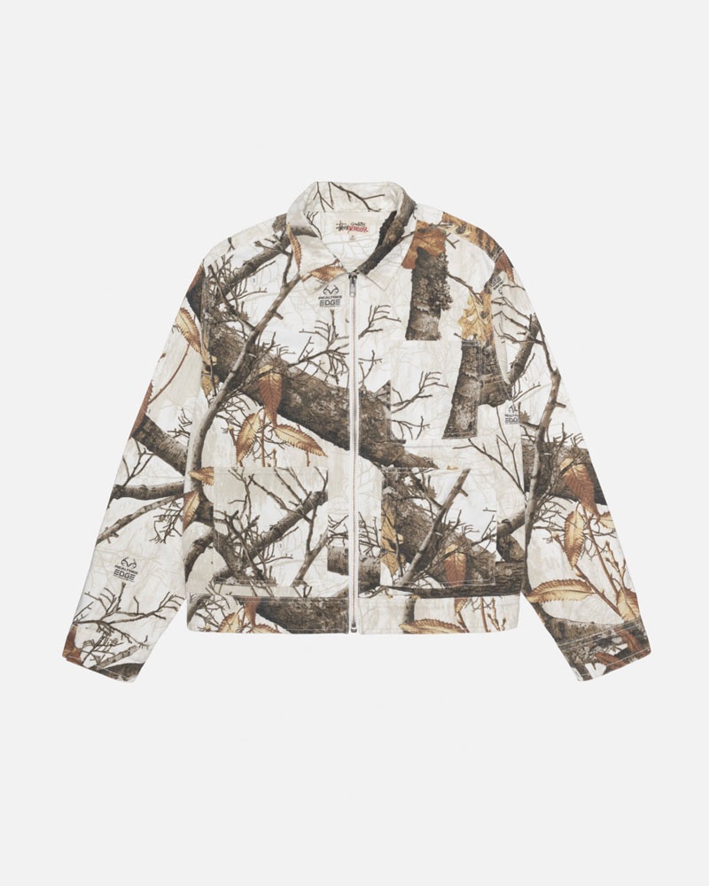 White Stüssy Zip Work Realtree Edge Jacket | USA OTFSVW745