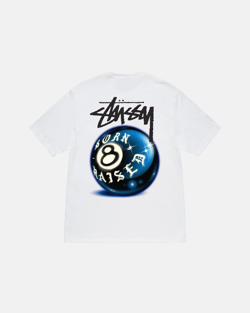 White Stüssy & Born X Raised 8 Ball T-Shirts | USA XFKVYG817