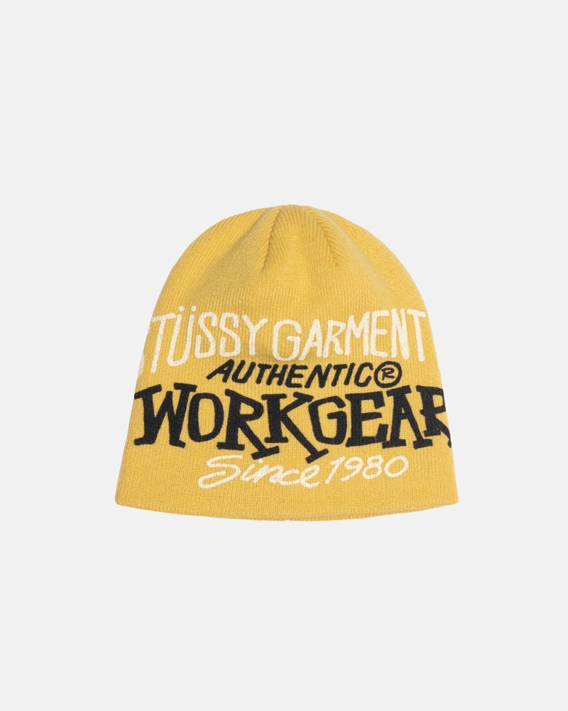 Yellow Stüssy Skullcap Workgear Print Beanie | USA CGMNBH628